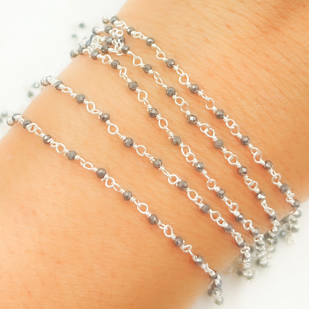 Hematite 925 Sterling Silver Wire Wrap Chain - HEM2
