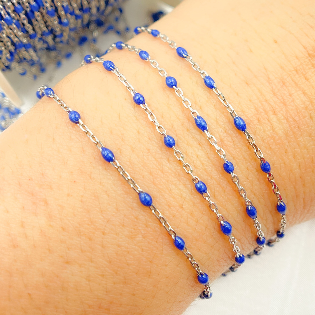 Sterling Silver Blue Color Enamel Chain - V203BLSS