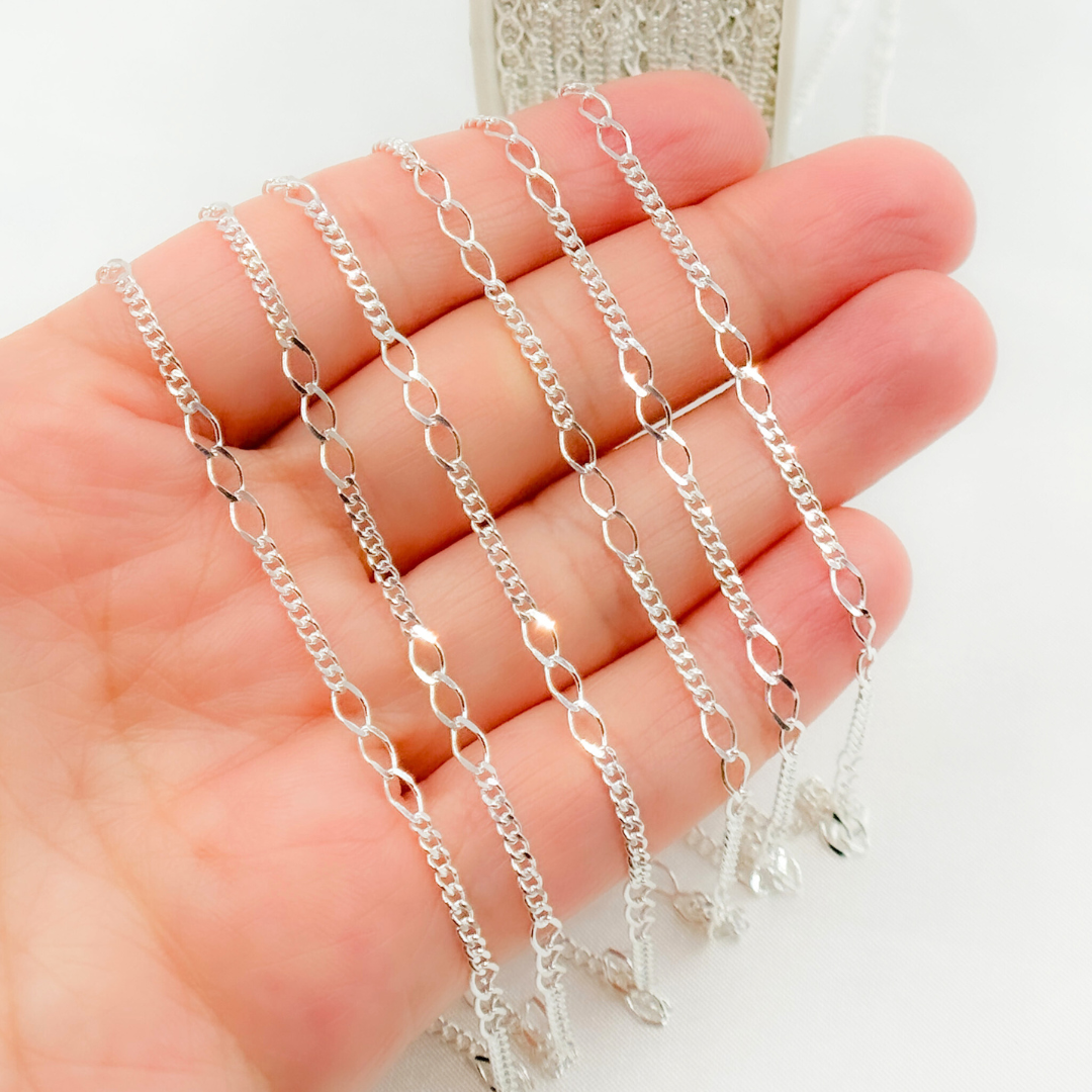 Sterling Silver 3 Links Long and Curb Chain - V240SS