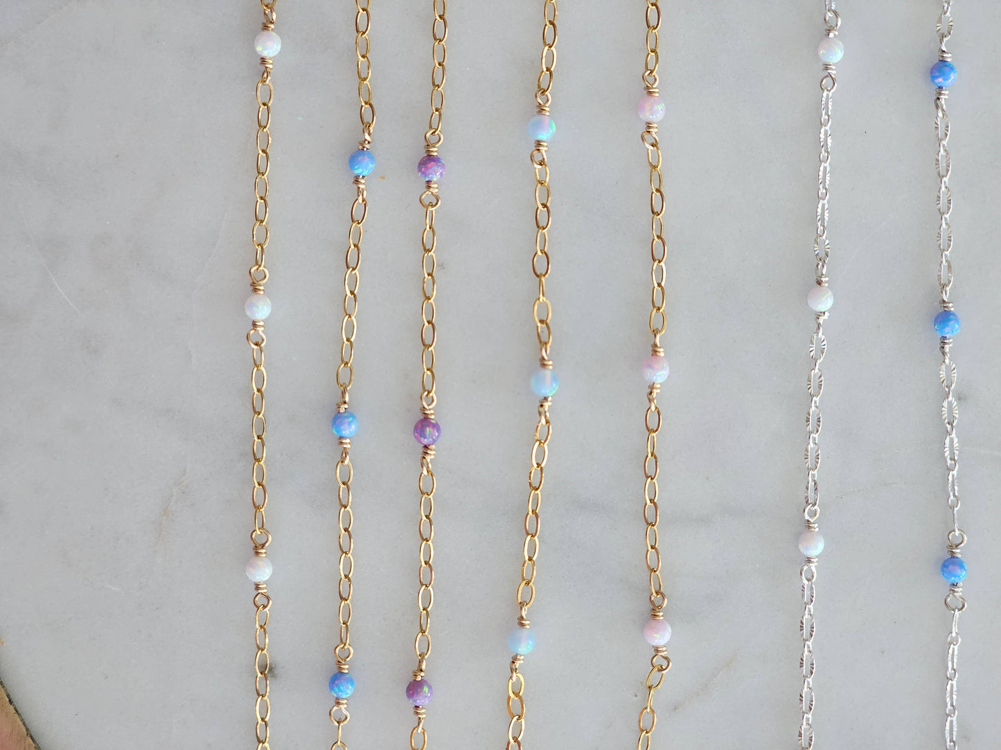 Opal Beaded Chain - Gold Filled - Silver Aurora - 154GF