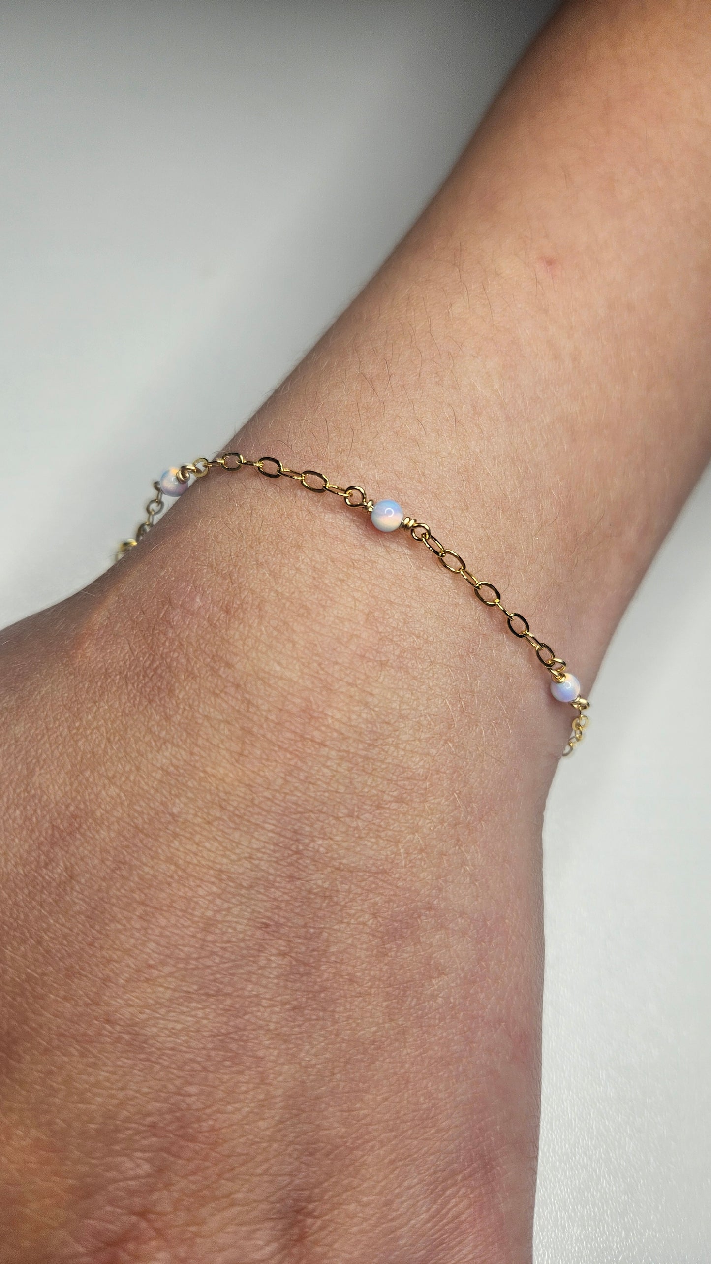 Opal Beaded Chain - Gold Filled - Silver Aurora - 154GF