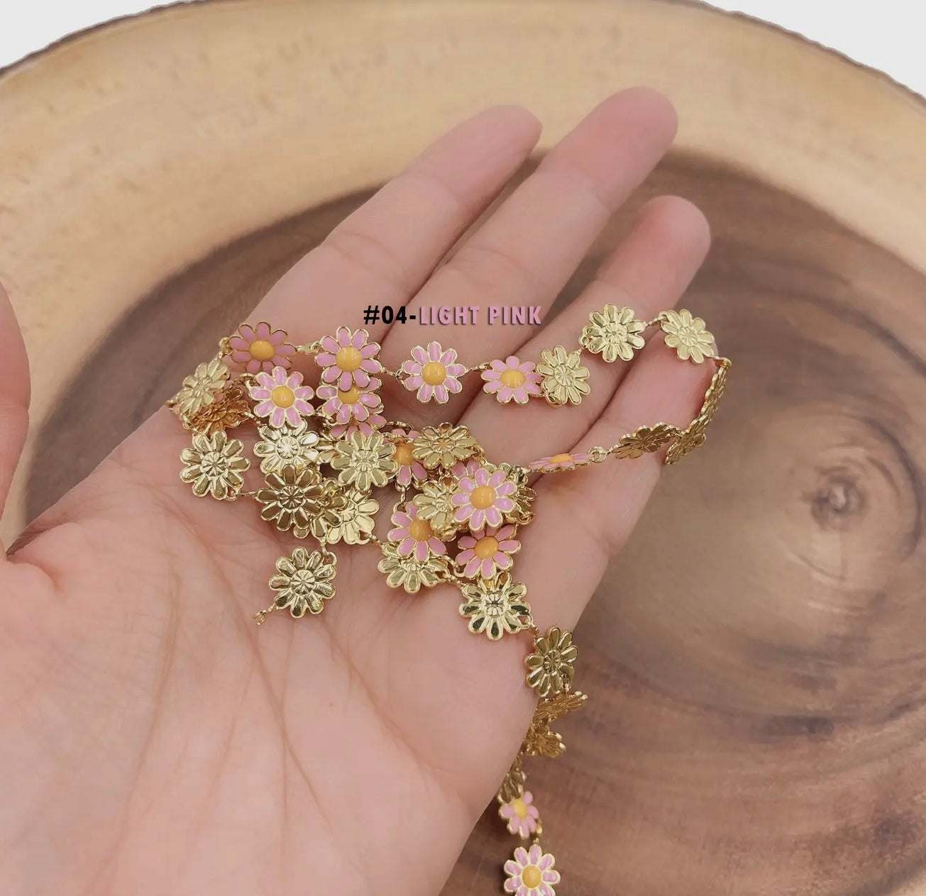 Daisy Flower Enamel Pendant Chain - Gold Filled - Light Pink - 158GF
