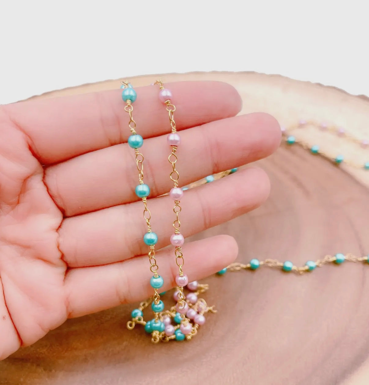 Shell Pearl Beaded Chain - Pink - CH203
