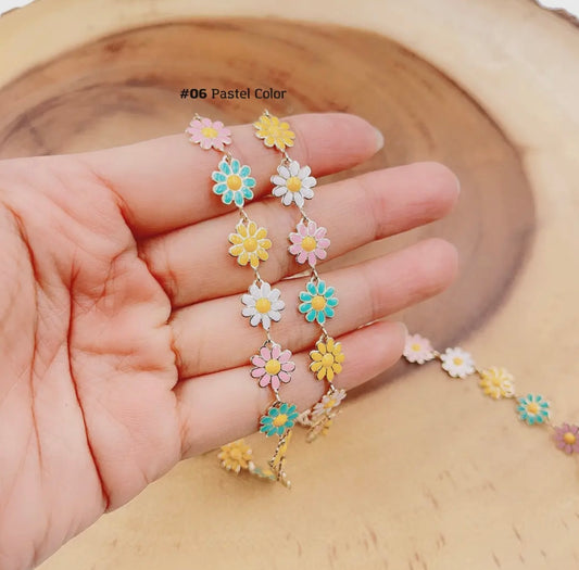 Daisy Flower Enamel Pendant - Gold Filled - Pastel Color - 157GF