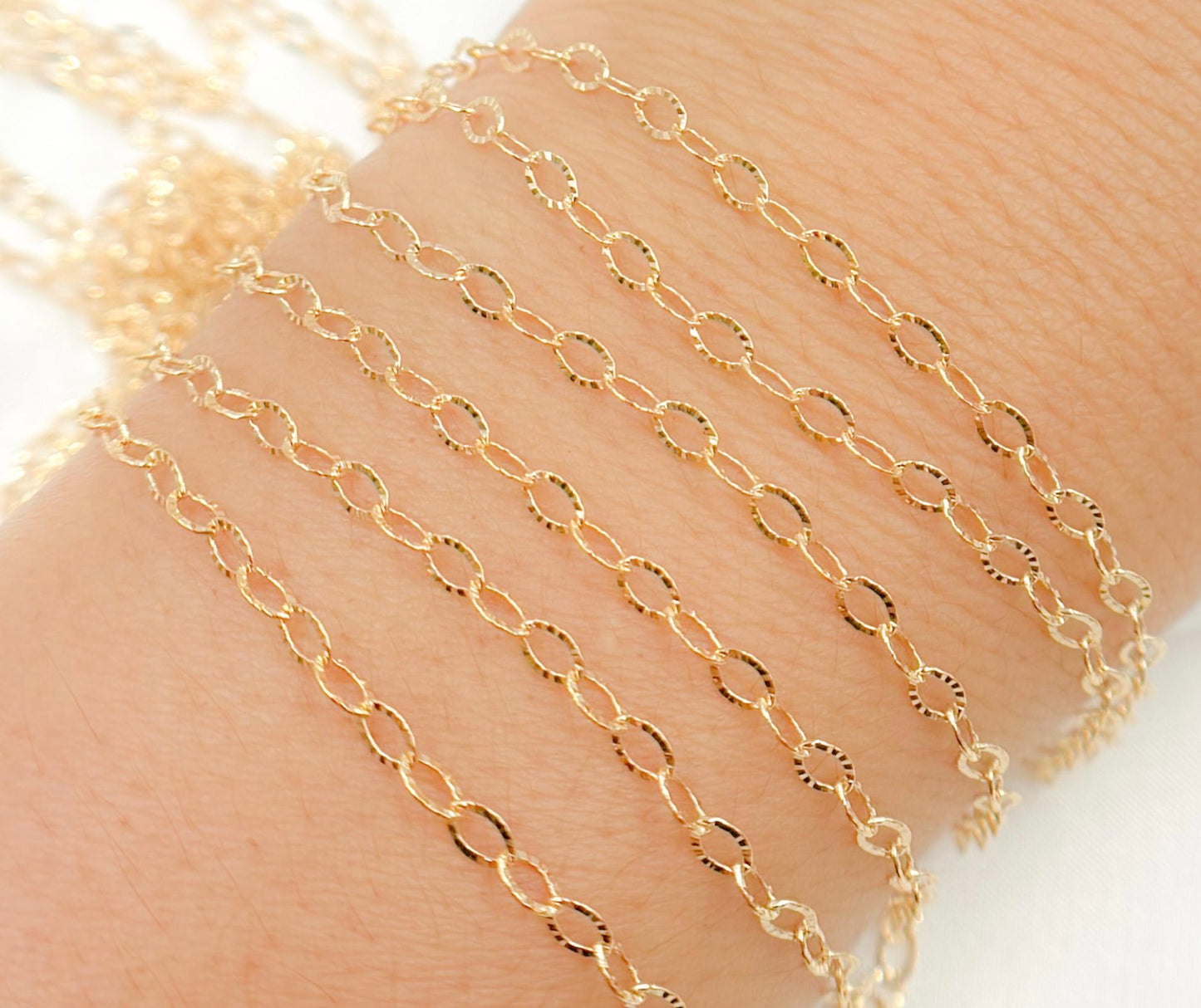 Hammered Oval Link Chain - Gold Filled - 1370S
