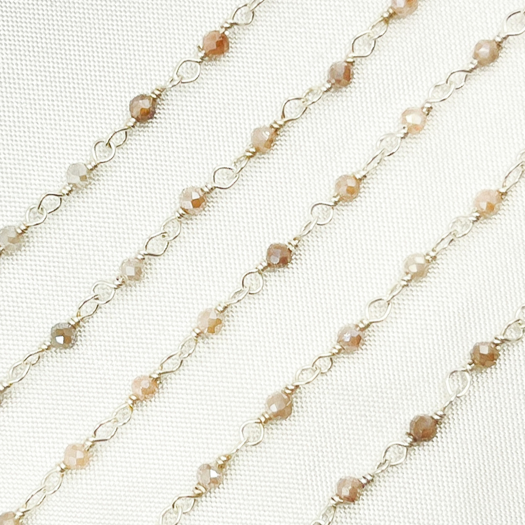 Coated Peach Moonstone 925 Sterling Silver Wire Chain - CQU40