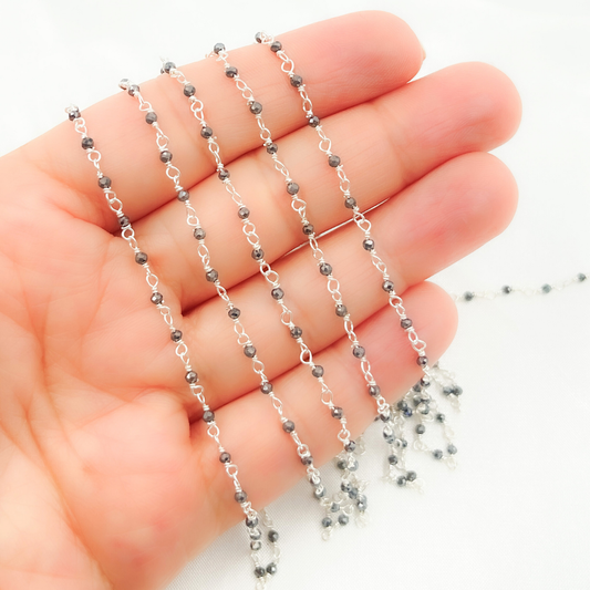 Hematite 925 Sterling Silver Wire Wrap Chain - HEM2