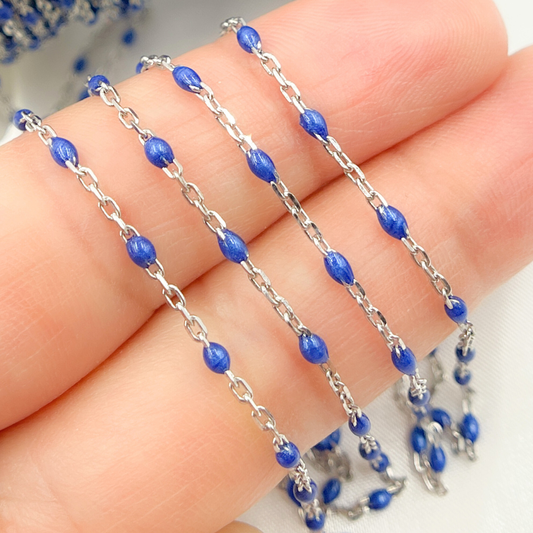 Sterling Silver Blue Color Enamel Chain - V203BLSS