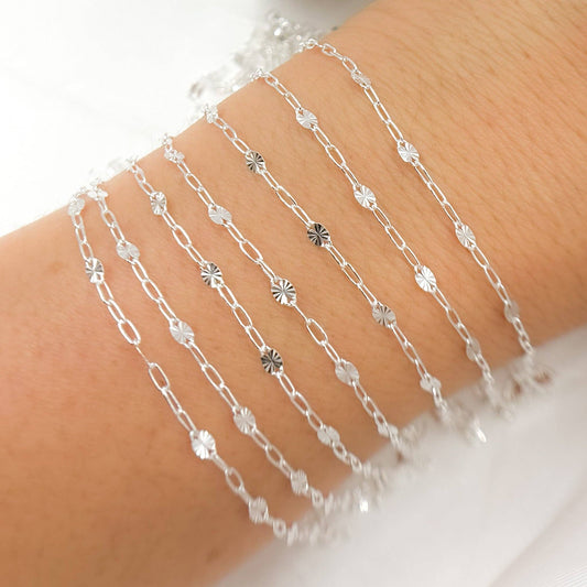 Sterling Silver Paperclip and Diamond Cut Marina Link Chain - V227SS