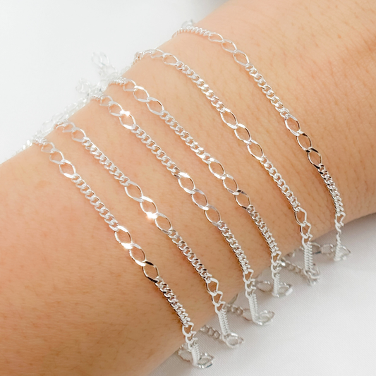 Sterling Silver 3 Links Long and Curb Chain - V240SS