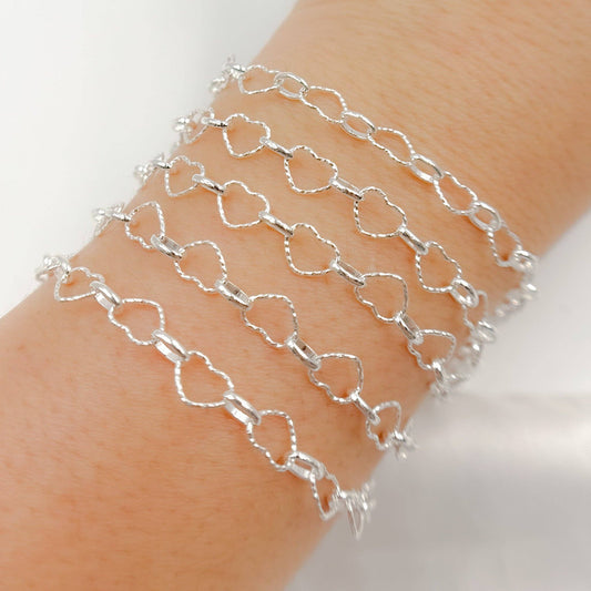Sterling Silver Heart & Oval Link Chain - V252SS