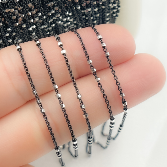 Black Rhodium 925 Sterling Silver Satellite 3 Cubes Chain - Z26SB