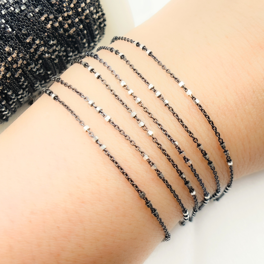 Black Rhodium 925 Sterling Silver Satellite 3 Cubes Chain - Z26SB