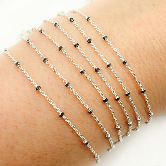 Sterling Silver Satellite Black Cube Chain Black & Silver - Z36SB1