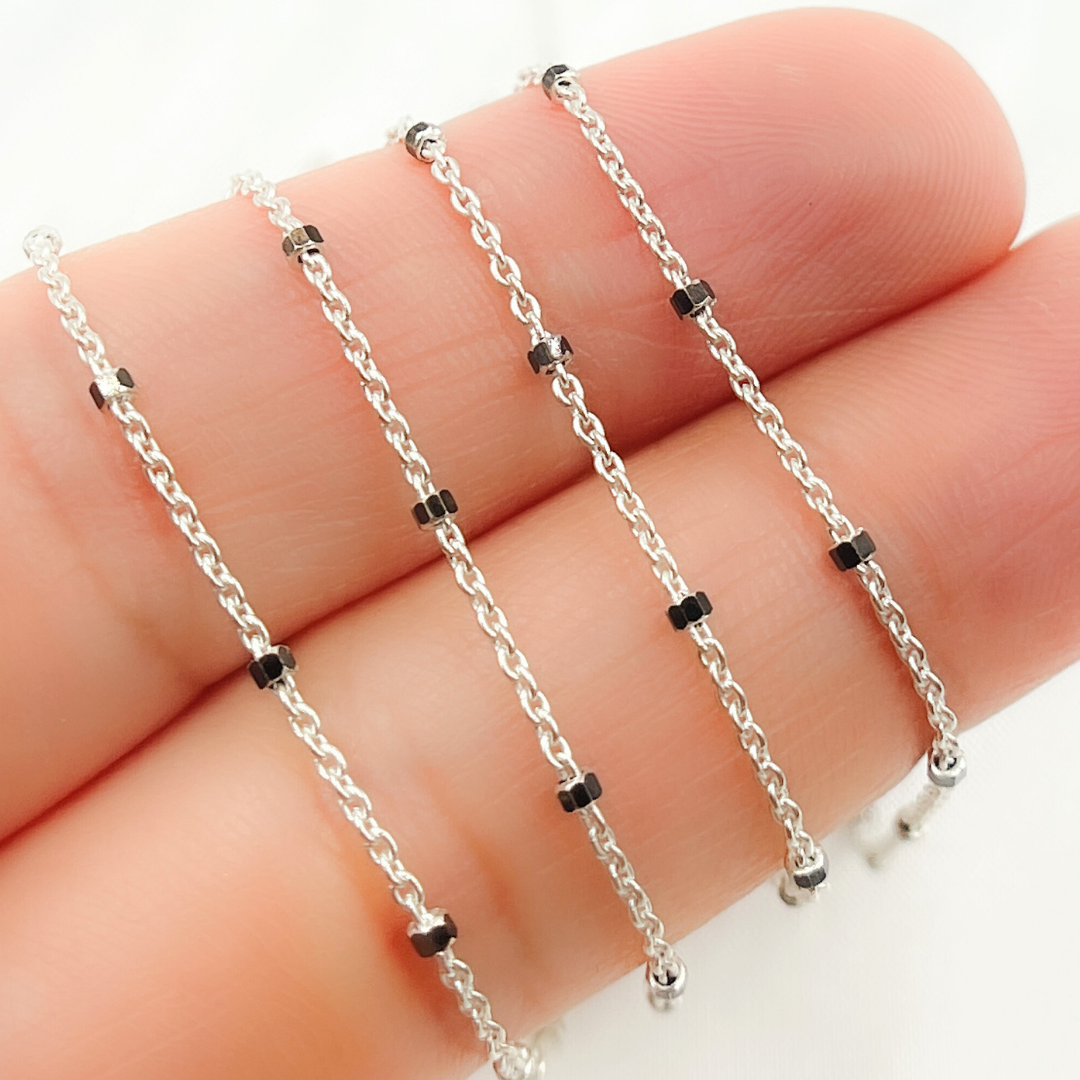 Sterling Silver Satellite Black Cube Chain Black & Silver - Z36SB1