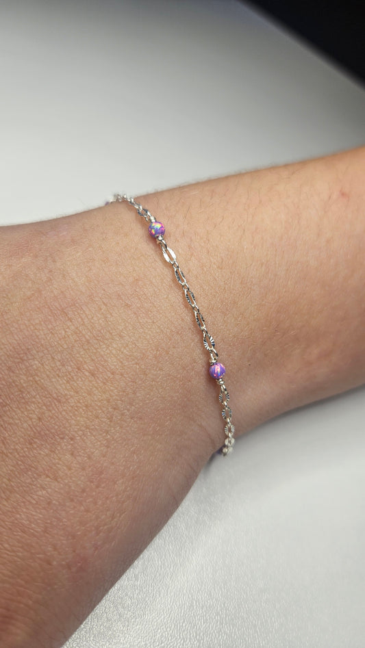 Opal Beaded Chain - Sterling Silver - Purple - 148SS