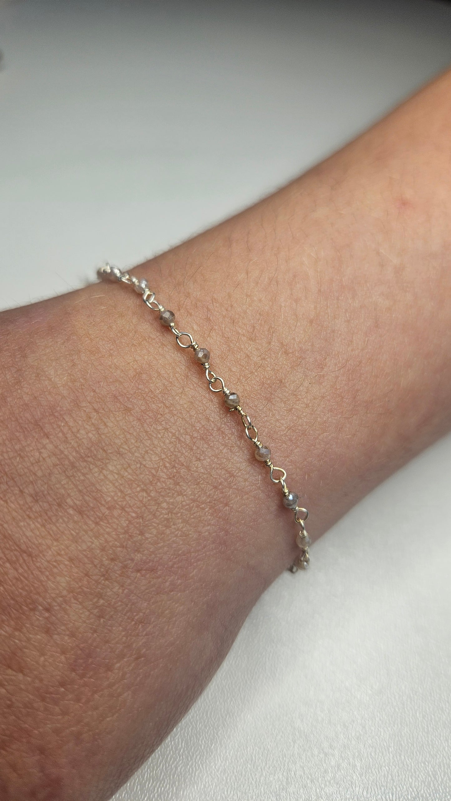 Coated Peach Moonstone 925 Sterling Silver Wire Chain - CQU40