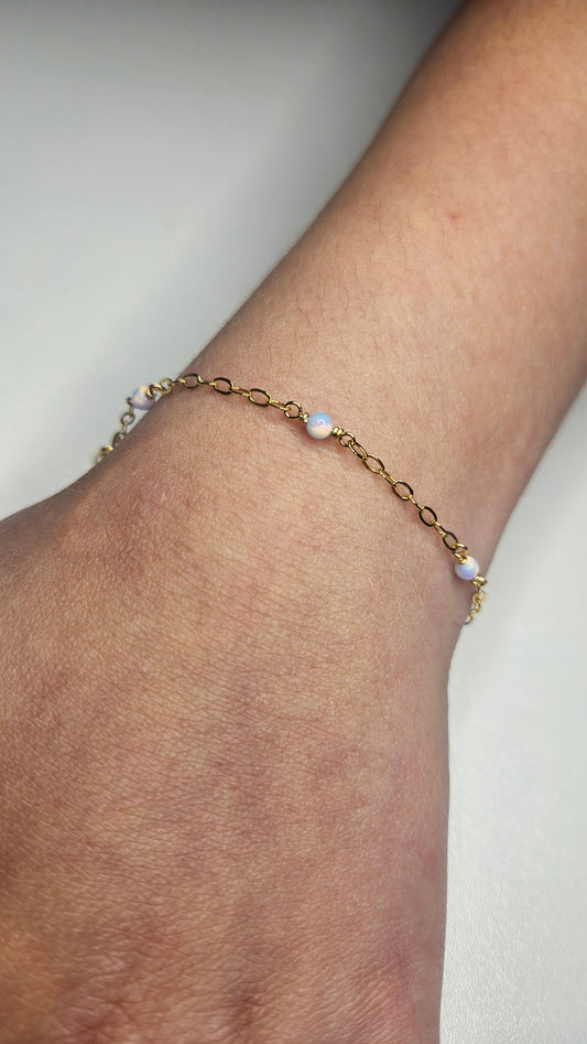 Opal Beaded Chain - Gold Filled - Silver Aurora - 154GF
